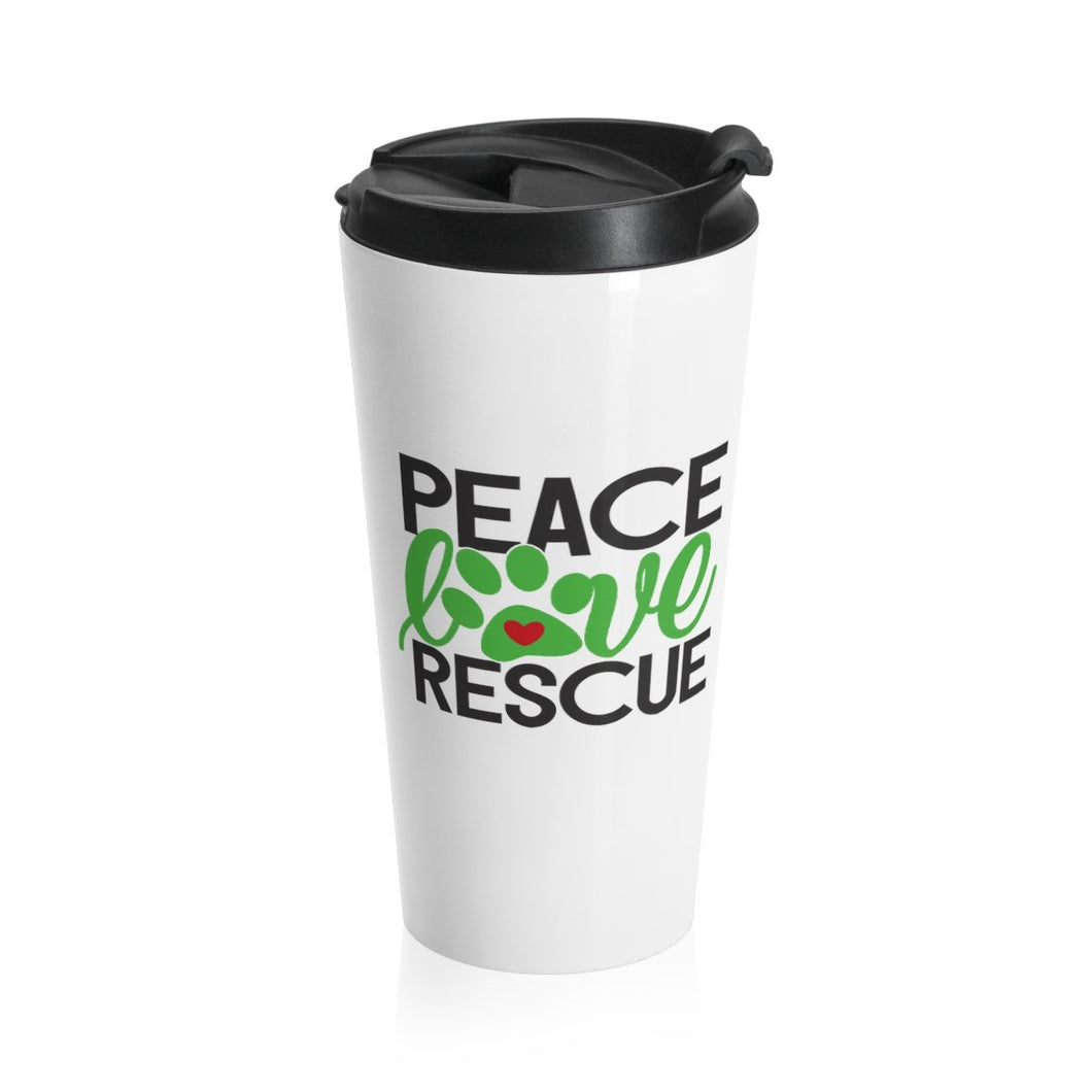 Travel Mug PEACE LOVE RESCUE Multi Colors Dog Puppy Cat Kitten Animal Lover Shipping Included