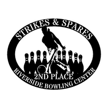 Load image into Gallery viewer, Oval Male/Female Bowler Unique Trophy, Sponsor Appreciation, Monogram Laser Cut Steel Sign, Multi Sizes &amp; Colors
