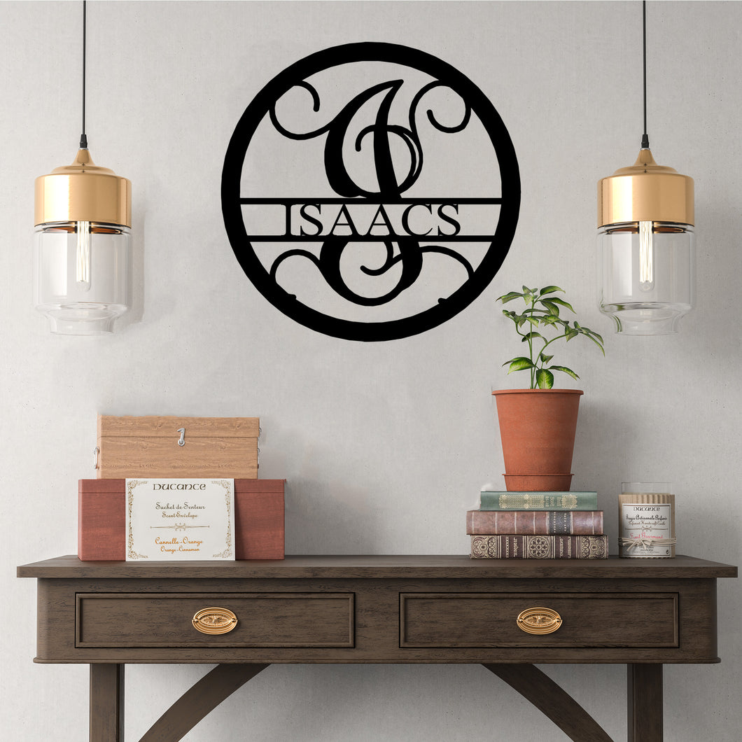 ORGANIC FLOURISH Circle Monogram - Steel Sign, Multiple Sizes and Colors Available