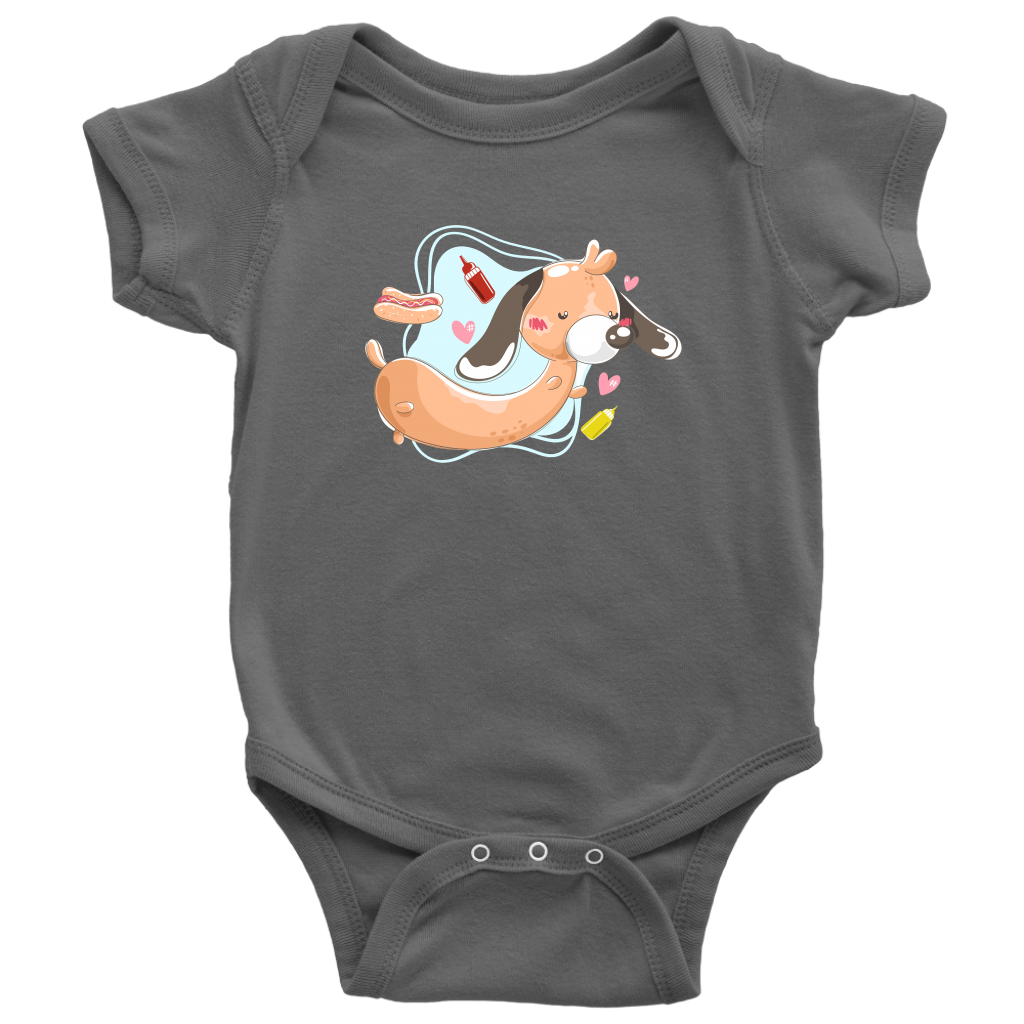 Doxie Hotdog Cartoon Infant Bodysuit Short Sleeve, Multi Colors, Multi Sizes, Free Shipping