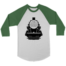 Load image into Gallery viewer, Locomotive Train Hashtags, 3/4 Raglan Sleeve Unisex Shirt, Multiple Colors, Shipping Included
