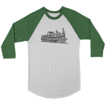 Load image into Gallery viewer, Vintage Locomotive 3/4 Raglan Sleeve Unisex Shirt, Multiple Colors, Shipping Included
