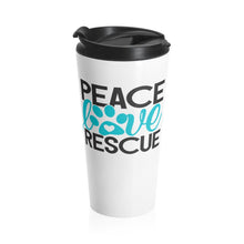 Load image into Gallery viewer, Travel Mug PEACE LOVE RESCUE Multi Colors Dog Puppy Cat Kitten Animal Lover Shipping Included
