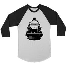 Load image into Gallery viewer, Locomotive Train Hashtags, 3/4 Raglan Sleeve Unisex Shirt, Multiple Colors, Shipping Included
