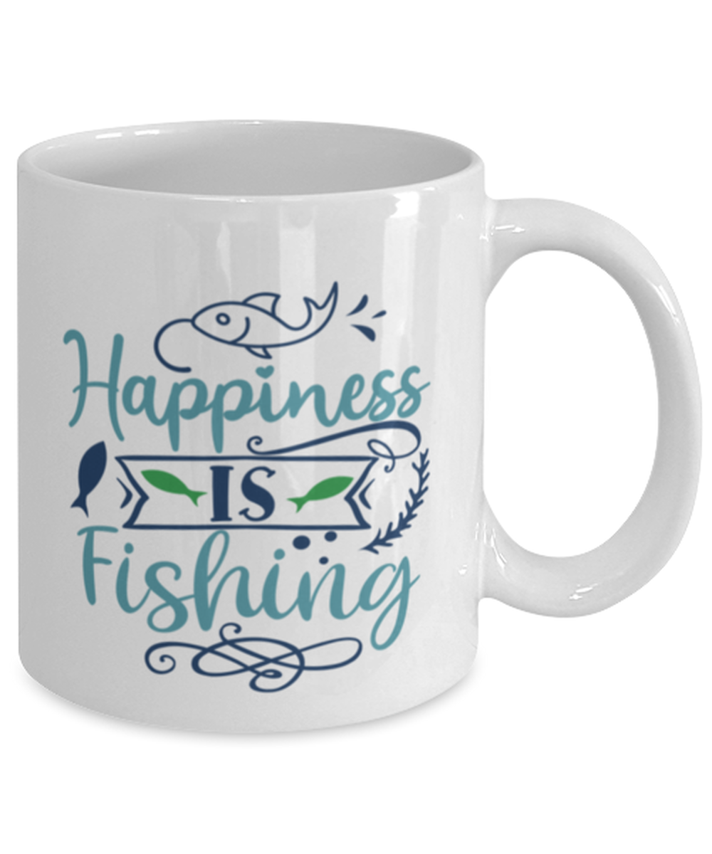 Happiness is Fishing - 11 oz Coffee or Tea Mug, Unisex Fish Hobby Gift - Shipping Included