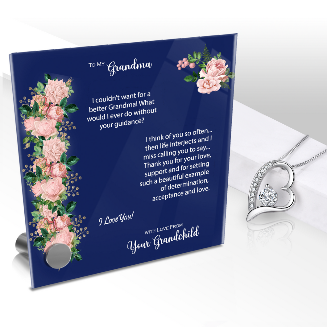 To My Grandma, You're a Beautiful Example - Glass Message Display and Choice of Gorgeous Pendant in Multi Styles - Shipping Included
