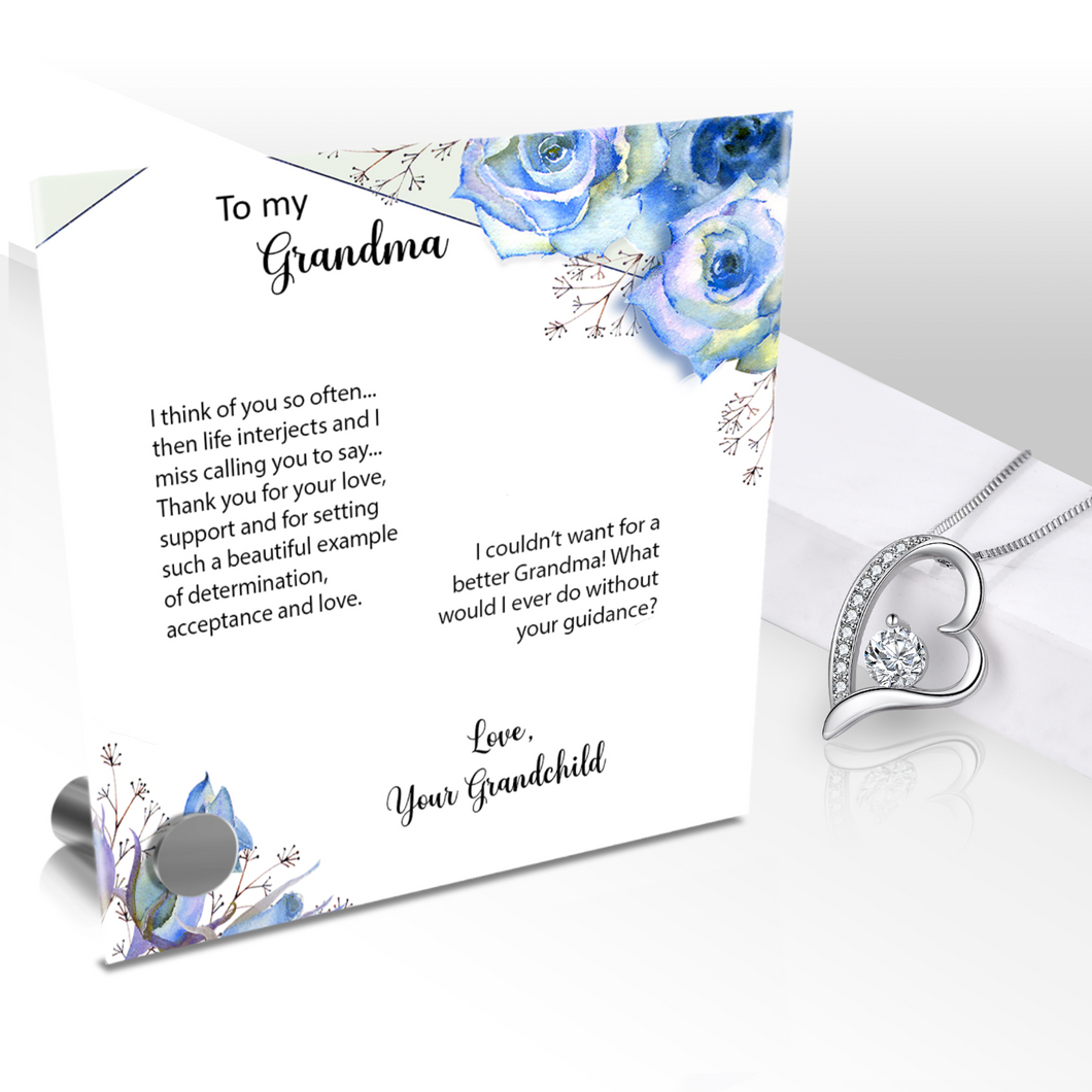 To My Grandma, Thank You - Glass Message Display and Choice of Gorgeous Pendant in Multi Styles - Shipping Included