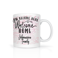 Load image into Gallery viewer, Personalized Housewarming Mug Set/4 YOU BELONG HERE, WELCOME HOME FAMILY - Shipping Included
