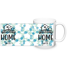 Load image into Gallery viewer, Personalized WELCOME HOME FAMILY, Set of 4 Mugs with Blue Floral Background, Shipping Included
