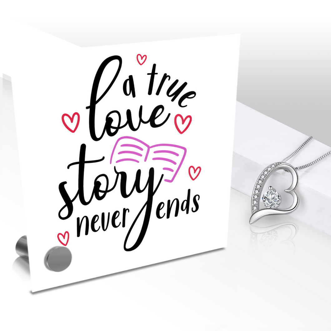 True Love Story Never Ends - Glass Message Display and Choice of Gorgeous Pendant in Multi Styles - Shipping Included
