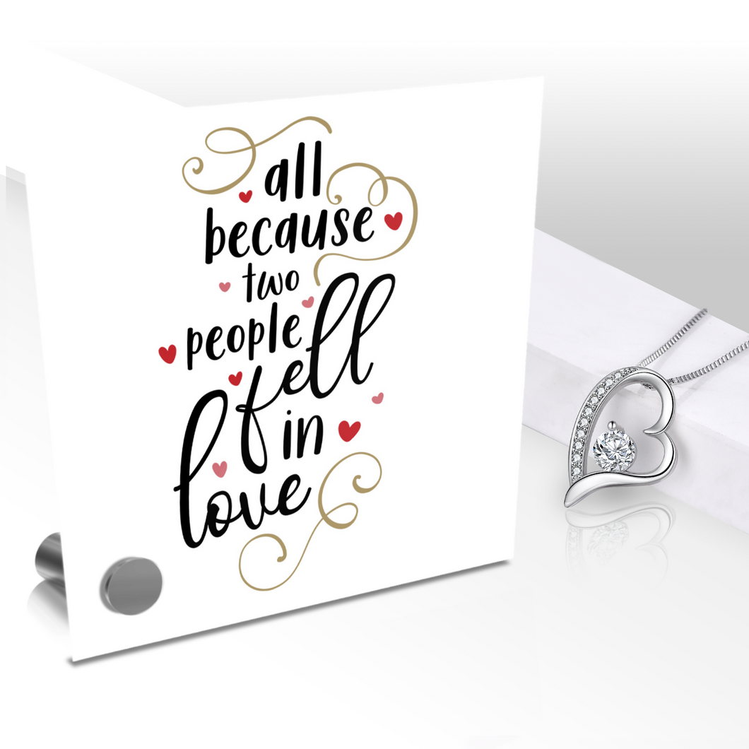 All Because Two People Fell in Love - Glass Message Display and Choice of Gorgeous Pendant in Multi Styles - Shipping Included