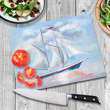 Load image into Gallery viewer, Beautiful Glass Cutting Board, Sailboat Graphic, Multiple Sizes - Shipping Included

