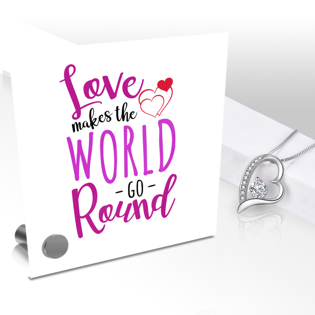 Love Makes The World Go Round - Glass Message Display and Choice of Gorgeous Pendant in Multi Styles - Shipping Included