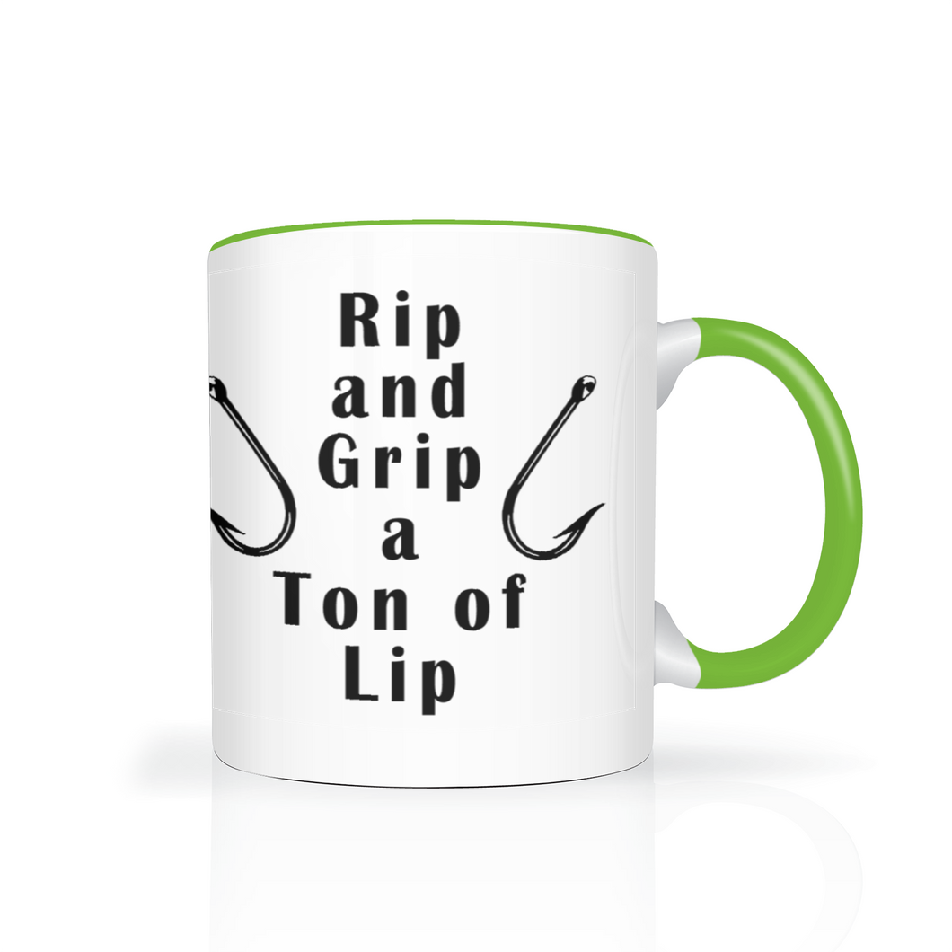 Rip and Grip a Ton of Lip Fishing Two Tone Ceramic 11 oz Mug, Unisex, Multi Colors, Free Shipping
