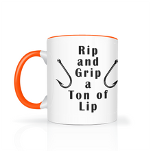 Load image into Gallery viewer, Rip and Grip a Ton of Lip Fishing Two Tone Ceramic 11 oz Mug, Unisex, Multi Colors, Free Shipping
