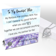 Load image into Gallery viewer, My Beautiful Wife - Limitless Horizons Glass Message Card With Choice of Four Stunning Pendant Necklaces or Alone. Free Shipping.
