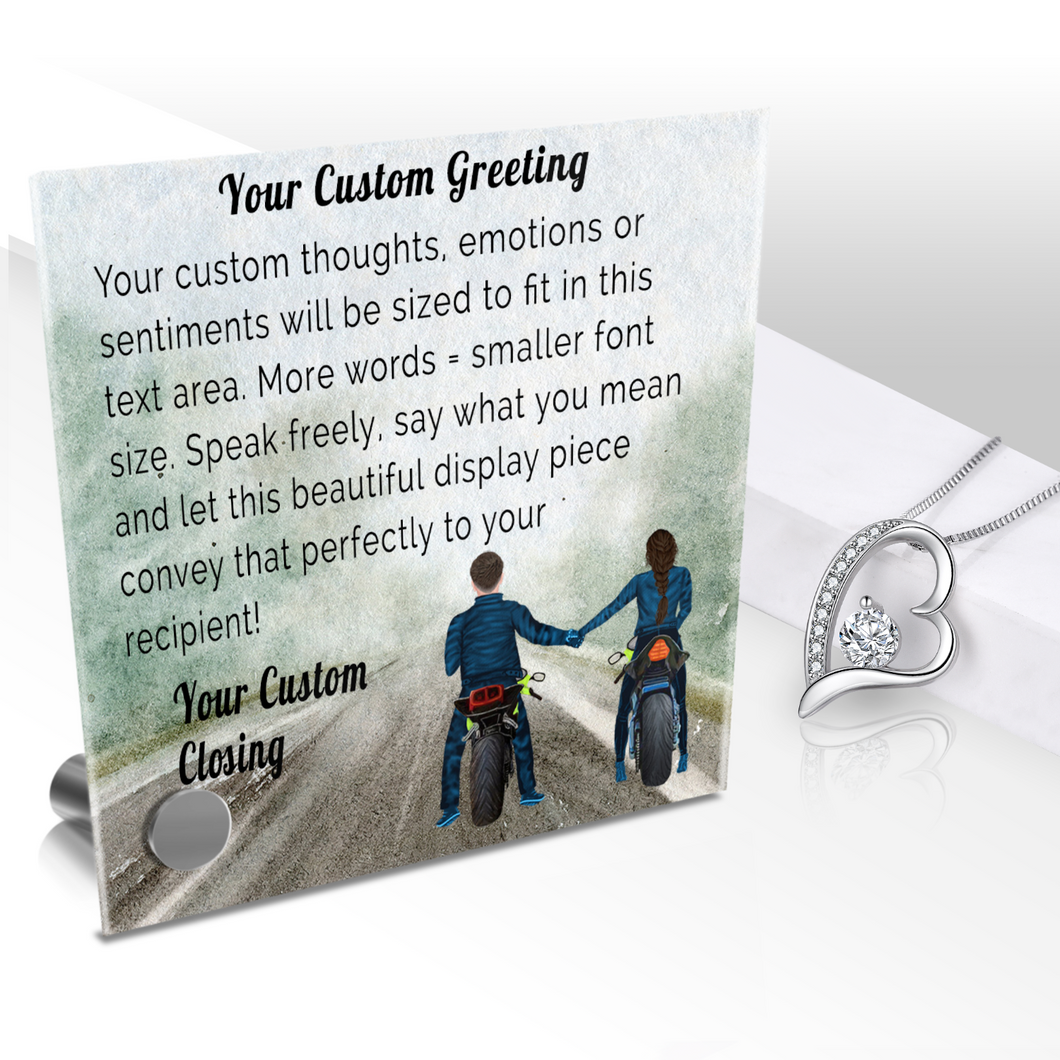 Personalize Your Thoughts & Emotions with Our Luxury Biker Couple Gift Set: Glass Message Card and Stunning Pendant - Shipping Included