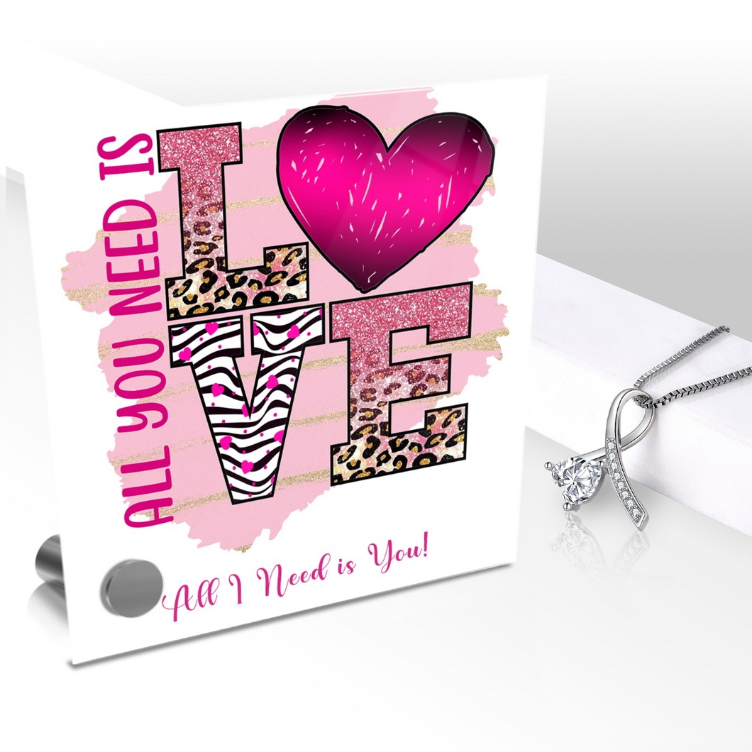 Love is All You Need, All I Need is You - Glass Message Display and Choice of Gorgeous Pendant in Multi Styles - Shipping Included