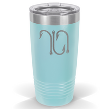 Load image into Gallery viewer, Laser Engraved Fish Hooks, 20 oz Insulated Travel Tumbler. 18 Colors. Shipping Included.

