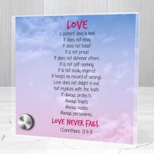 Load image into Gallery viewer, Love Is Patient, Love Is Kind - Glass Message Display and Choice of Gorgeous Pendant in Multi Styles - Shipping Included
