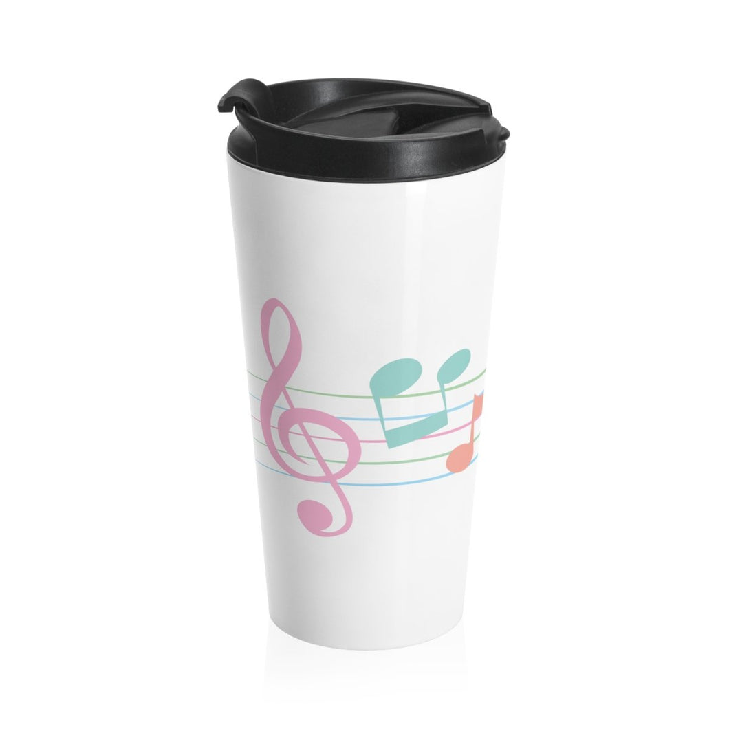 Flowing Pastel Musical Notes Stainless Steel Travel Mug 15 oz Shipping Included