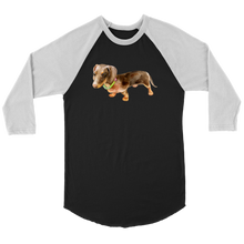 Load image into Gallery viewer, Flower Doxie Watercolor on 3/4 Sleeve Raglan Shirt, Multi Sizes, Multi Colors, Free Shipping
