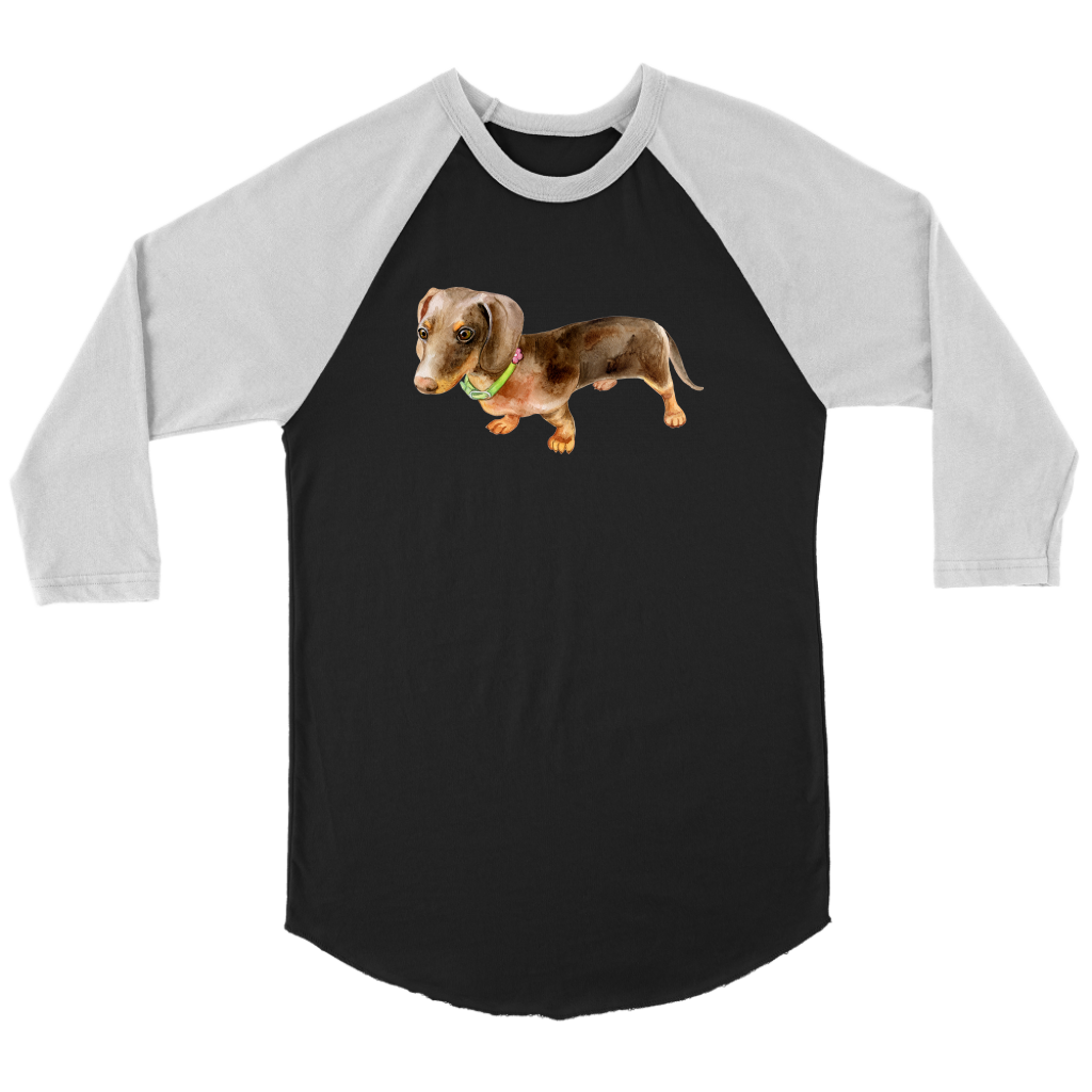 Flower Doxie Watercolor on 3/4 Sleeve Raglan Shirt, Multi Sizes, Multi Colors, Free Shipping