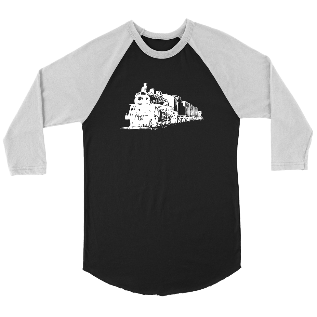 Locomotive Sketch Perspective 3/4 Raglan Sleeve Unisex Shirt, Black, Shipping Included