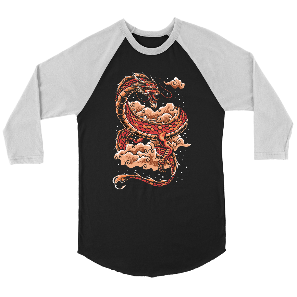 Chinese Dragon Design, 3/4 Sleeve Raglan Unisex Shirt, Shipping Included