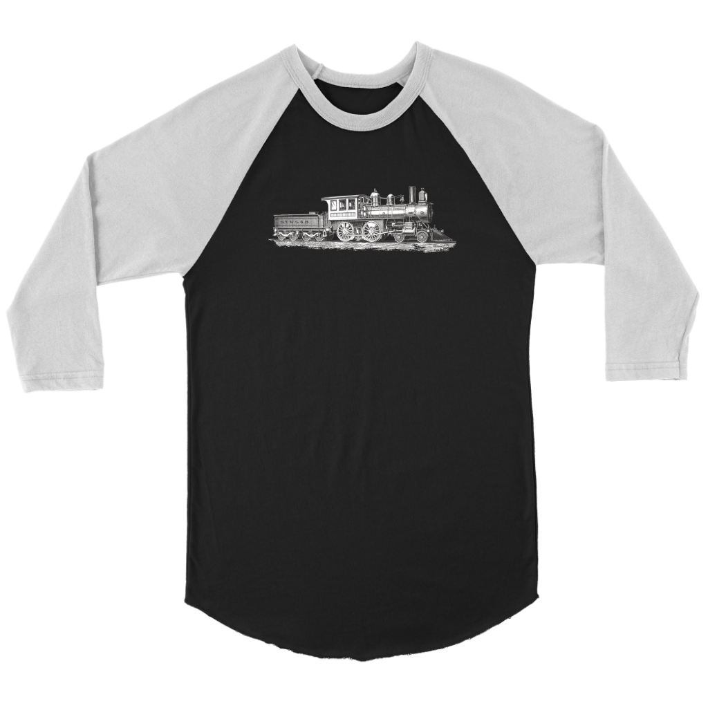 Vintage Locomotive 3/4 Raglan Sleeve Unisex Shirt, Black, Shipping Included