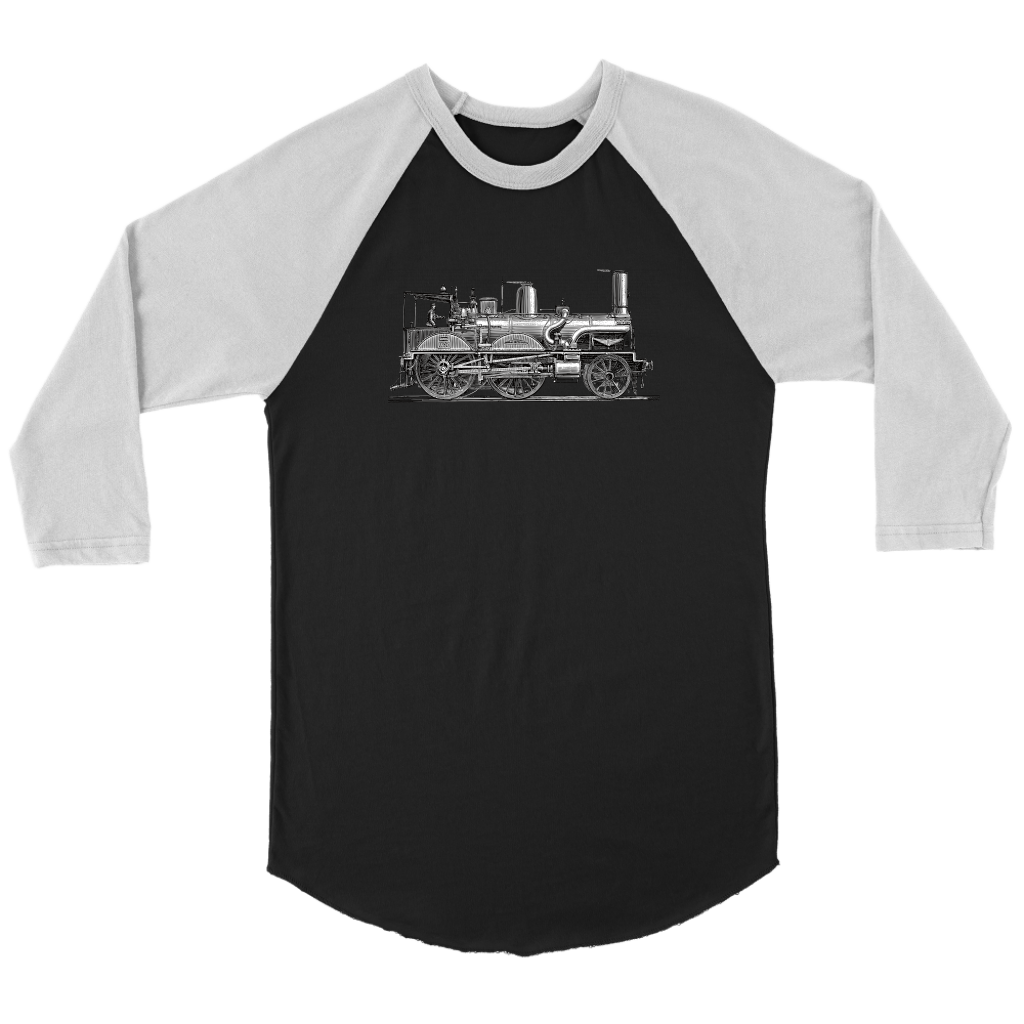 Vintage Locomotive 3/4 Raglan Sleeve Unisex Shirt, Black, Shipping Included