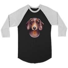 Load image into Gallery viewer, Doxie Head Watercolor 3/4 Raglan Sleeve Unisex Shirt, Multiple Colors - Free Shipping
