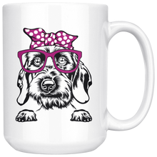Load image into Gallery viewer, Wirehaired Doxie In Glasses &amp; Head Wrap Mug, 11 &amp; 15 oz - Free Shipping
