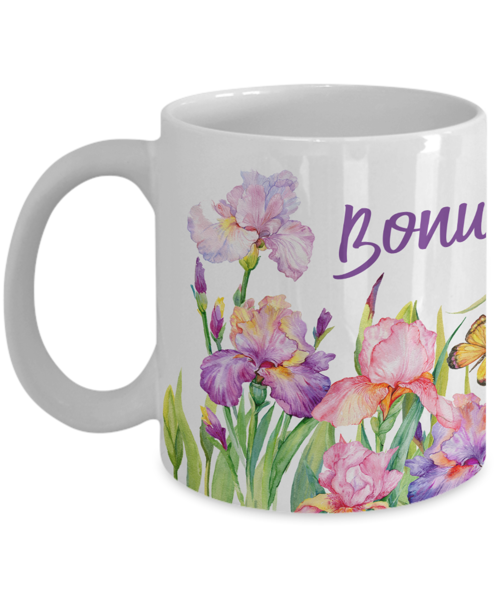 Bonus Mom Iris Garden Mug 11oz/15oz Woman Gift Shipping Included