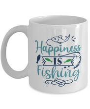 Load image into Gallery viewer, Happiness is Fishing - 11 oz Coffee or Tea Mug, Unisex Fish Hobby Gift - Shipping Included
