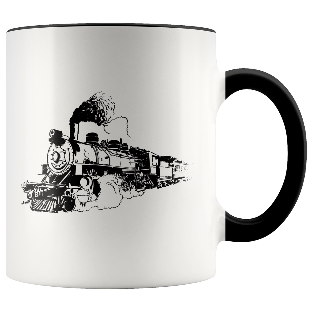Vintage Sketch Locomotive, 11oz Ceramic Accent Mug, Free Shipping
