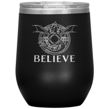 Load image into Gallery viewer, Dragon - BELIEVE, 12oz Insulated Wine Tumbler, Laser Etched, Multi Colors, Shipping Included
