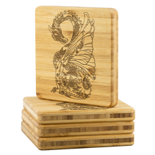 Load image into Gallery viewer, Dragon Floral Mandala, Bamboo Coasters Set/4, Free Shipping
