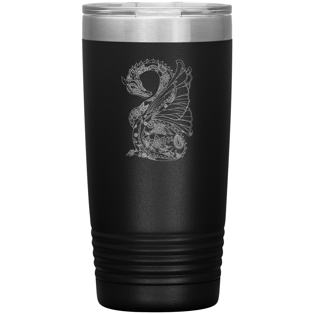 Tattoo Inspired Dragon, 20 oz Insulated Travel Tumbler, Multi Colors, Shipping Included