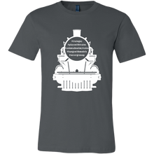 Load image into Gallery viewer, Locomotive Train Hashtags - Unisex/Mens T-Shirt, Multiple Colors, Extended Sizes, Shipping Included
