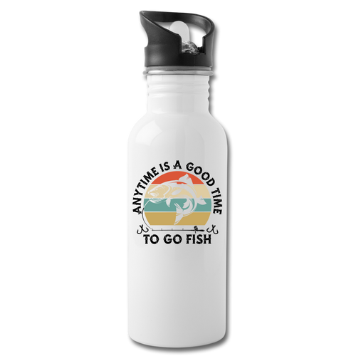 Anytime Good Time to Go Fish 20 oz Water Bottle, Silver or White, Shipping Included - white