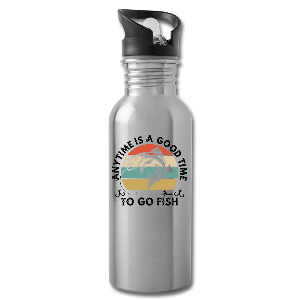 Anytime Good Time to Go Fish 20 oz Water Bottle, Silver or White, Shipping Included - silver
