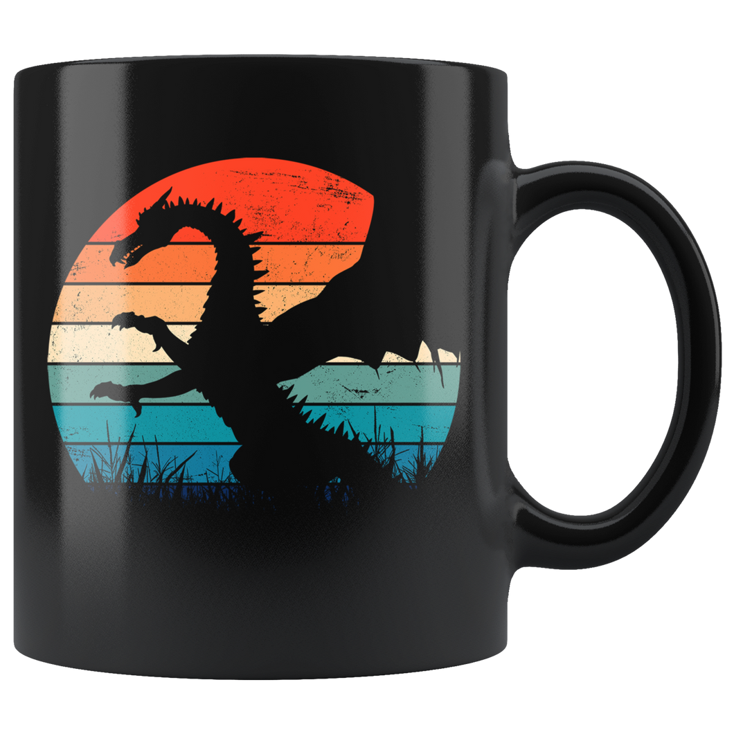 Retro Dragons, Full Length or Profile, 11 oz Ceramic Black Mug, Free Shipping