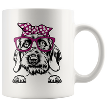 Load image into Gallery viewer, Wirehaired Doxie In Glasses &amp; Head Wrap Mug, 11 &amp; 15 oz - Free Shipping
