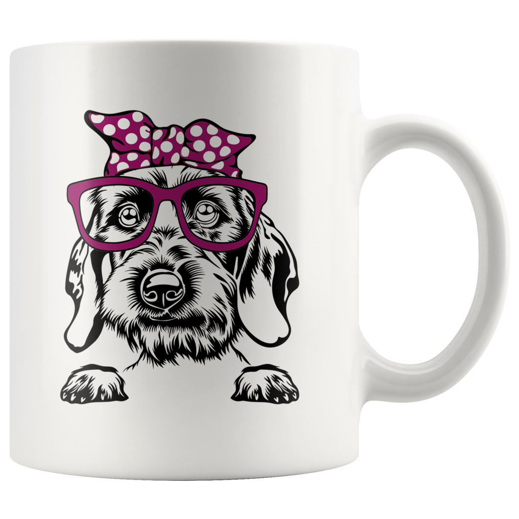 Wirehaired Doxie In Glasses & Head Wrap Mug, 11 & 15 oz - Free Shipping