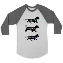 Load image into Gallery viewer, Doxie By Any Other Name - 3/4 Raglan Sleeve Unisex Shirt, Multiple Colors - Free Shipping
